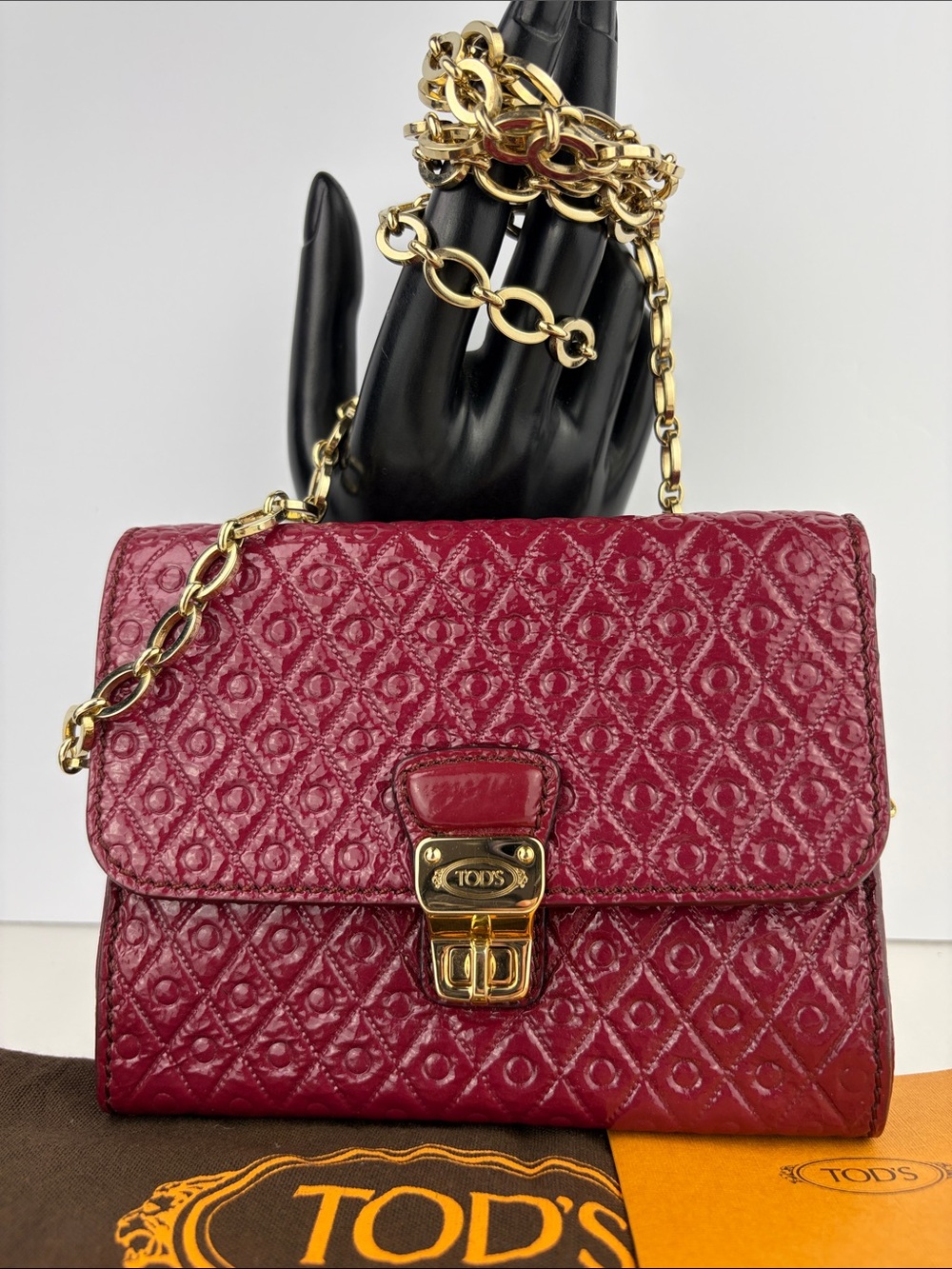 TOD’S ‘Signature Collection’ Crossbody Mini Bag ~in Red Patent Geometric Leather